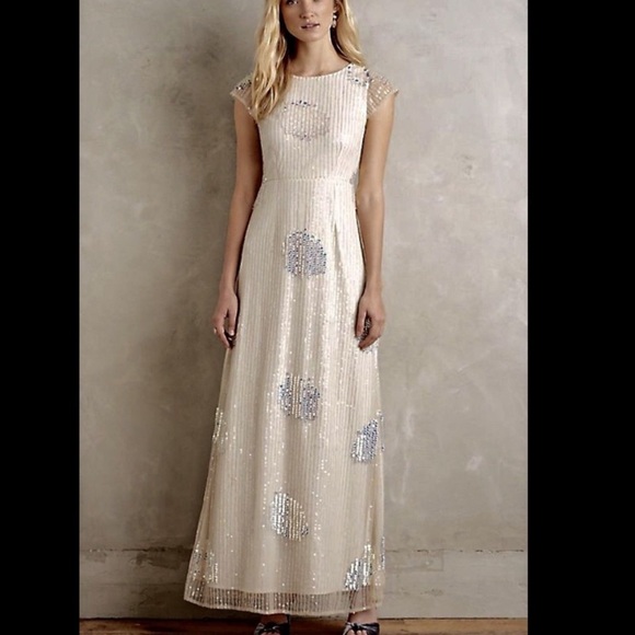 Korovilas Ivory Iridescent Sequin Column Gown - Picture 5 of 8